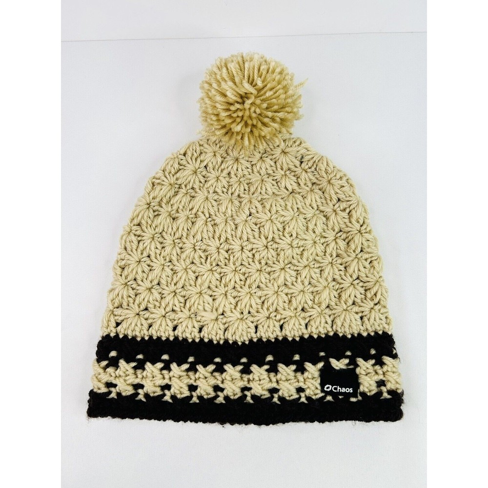 Chaos Men's Rib Knit Acrylic Brown & Tan Beanie Cap Hat One Size